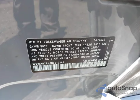 2022 Volkswagen Arteon 2.0T Sel R-Line from USA, damaged, VIN WVWAR7AN2NE012187